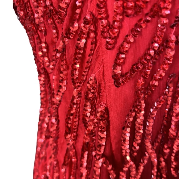 Vintage 90's Red Beaded Silk Full Length Evening Dress - XL - Picture 9 of 13